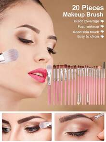 1pc Makeup Sponge, 20pcs Makeup Brush Set Including Face Brush, Eye Brush, Eyebrow Brush, Foundation Brush, Blush Brush, Mixing Brush, Concealer Brush, Lip Brush, Detail Brush, Nose Contour Brush, Eyeliner Brush, Powder Brush, Nail Brush, Face Mask Brush, Clay Mask Brush, Highlighter Pencil, 1 Headband + 2 Wristbands, 1 Makeup Brush Cleaning Bowl, 3 Makeup Sponges, 3 Mini Makeup Sponges, 3 Round Powder Puffs, 3 Triangle Powder Puffs,Giveaways,Professional Makeup Brushes,Complete Makeup Set - Multicolor - View 5