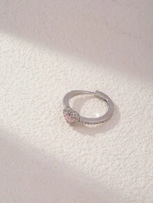 1 件可爱粉色锆石心形戒指，银色珠宝，情人节送给女士的礼物 - 彩色 - 查看 3