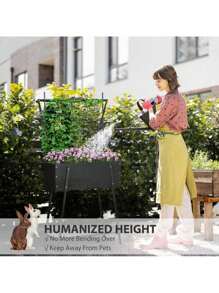 Outsunny Raised Garden Bed With Trellis & Storage Shelf, Elevated Planter Box With Metal Legs, Bed Liner And Drainage Holes, For Vegetable Vines, Climbing Plants, Flowers, Black,UrbanLiving9
