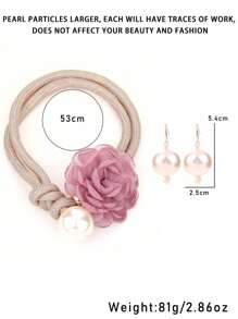 1 套夸张嵌套大花仿珍珠吊坠项链和耳环套装，双层粗绳设计，适合日常佩戴情人节、妈妈、母亲、母亲节、礼物 - 粉色 - 查看 5