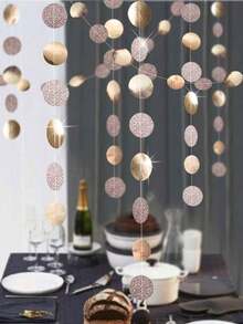 闪光香槟金装饰纸波尔卡圆点花环派对丝带背景吊袜带挂饰横幅 / 婚礼 / 单身派对 / 新娘送礼会 / 圣诞节 / 家庭 / 订婚 / 新年 - 粉紅金色 - 查看 3