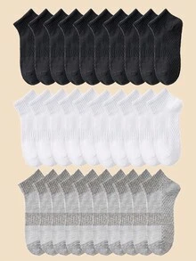 10 双女士百搭舒适黑白灰色纯色按摩底运动袜 - 彩色 - 查看 5