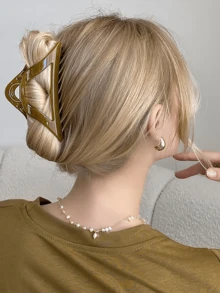 1 件装复古镂空大三角形发夹韩国头饰树脂甜美发爪夹女12CM夏季女童发饰 - 咖啡棕 - 查看 5