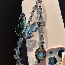 1 móc khóa bướm đính hạt pha lê thủ công thanh lịch, màu xanh, thiết kế bắt mắt và cổ điển - Chuỗi giọt nước bướm xanh nổ tung - Xem 2