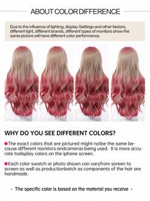 26 Inch Ombre Pink Curly Synthetic Middle Part Wig, Fashionable Butterfly Hairstyle Synthetic Wig For Women & Girls - 漸層粉紅色 - 查看 8