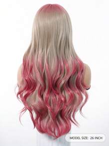 26 Inch Ombre Pink Curly Synthetic Middle Part Wig, Fashionable Butterfly Hairstyle Synthetic Wig For Women & Girls - 漸層粉紅色 - 查看 6