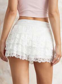 Women's Y2k Ruffle Shorts Lace Lolita Bloomers Elastic Waist Bow Front Shorts Micro Boyshorts