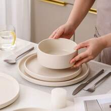 vancasso 12 Pcs Stoneware Dinnerware Set, Dinner Plates, Dessert Plates And Soup Plates For 4 Person, White Set - 白色 - 查看 10