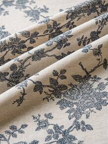 LOSPRING 蓝色花卉藤蔓印花亚麻质感窗帘，流苏边半透明厨房半帘 - M-03LT - 查看 4