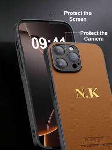 1 件棕色定制手机壳，个性化 DIY 26 个字母，烫印工艺，皮革质感高级简约手机壳，防摔 4 面保护，保护相机，送给情侣、朋友、家人和自己的节日礼物。兼容 iPhone 16/15/14/13/12/11 Pro Max 和 Galaxy A55 A54 A53 A52 A51 S20 S21 S22 S23 - 棕色 - 查看 2