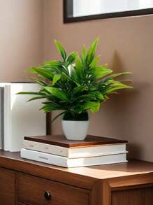 Artificial Lush Green Bamboo, Evergreen Bonsai Plant With White Square Mini Planter, Valentine Day, Gift Gifts Birthday Graduation - Green - View 7