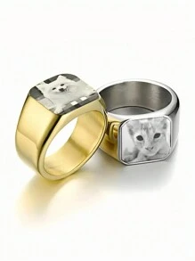 nkeybbon Custom Photo Rings Men's Big Flat Surface Personalized Engraving Text Name