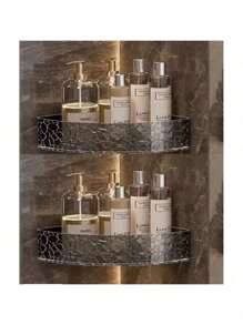 2pc Shampoo Holder Bathroom Shelves No Hole Acrylic Horn - 透明灰 - 查看 7