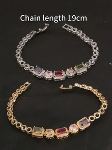 1 件北极冰方晶锆石手镯，5 种颜色包括紫色、粉色、白色、绿色、空心圆形设计，适合女性日常佩戴 - 5寶石手鍊 - 查看 10