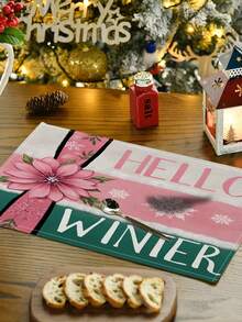 1 件/4 件/6 件冬季圣诞装饰餐垫，“你好冬天”，圣诞雪人与驯鹿亚麻餐垫，防尘垫，适用于家庭、餐厅、餐厅、餐桌装饰、家居摆设 - 彩色 - 查看 12
