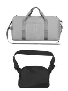 大容量運動包，附有鞋收納格，乾濕分離、防水，適用於瑜伽、健身、旅遊和休閒，可當做背包、斜背包或手提包旅行包 - 淺灰色 - 查看 11