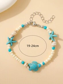 1 chiếc vòng tay hạt ngọc lam, rùa, sao biển, vỏ sò phong cách Bohemian Retro Ocean, phù hợp với phụ nữ - vòng tay đính cườm - Xem 3