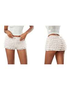 Women's Summer Ruffled Frilly Shorts, Multi-Layer Mesh Short Pants ...