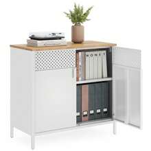 SONGMICS Meuble de Rangement, Buffet, en Métal, Double Porte, Fermeture Magnétique, Cadre en Acier, 40 x 80 x 76 cm, Couleur boisée, blanc - Blanc - Voir 2