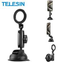 TELESIN Giá đỡ điện thoại trên ô tô bằng nhôm hút từ tính để quay video, Giá đỡ điện thoại trên ô tô có thể điều chỉnh 360 độ, Giá đỡ điện thoại trên bảng điều khiển cho Magsafe, Giá đỡ thông gió trên cửa sổ kính chắn gió tương thích với iPhone Android - Giá đỡ điện thoại ô tô từ tính - Xem 2
