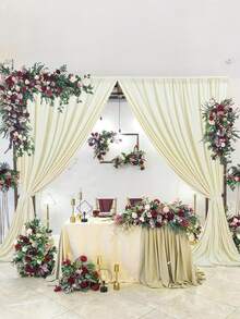 1 件 1.5x2.15M 奶油色婚礼欧根纱薄纱横幅，水晶透明面料纱布窗帘婚礼生日派对背景装饰乡村宴会活动照片背景装饰 - 米黃色 - 查看 3