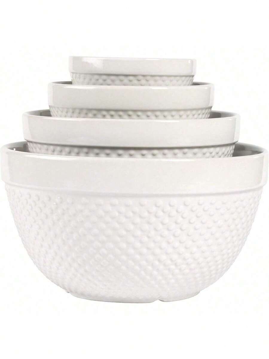 Style 4 Piece Classic White Stoneware Nesting Mixing Bowl Set For