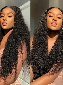 Eulisi 5x5 高清透明蕾丝深波浪蕾丝假发 真人发假发 女士湿发卷发无胶真人发假发 巴西雷米真人发 预拔婴儿发 180% 密度 - 黑色 - 查看 3