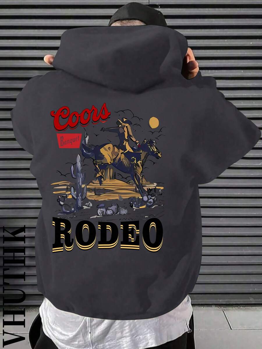 (310g Cotton Blend) Printed Men's Casual And Comfortable Hoodie, Fashionable Long Sleeved Hoodie, Autumn And Winter Casu - Màu xám đen - Xem 1