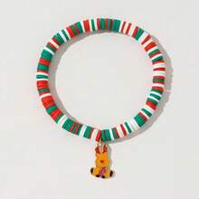 2 件套随机圣诞聚合物粘土弹力串珠手链，圣诞老人礼物，混合吊坠形状，适合男士和女士节日派对 - 彩色 - 查看 8