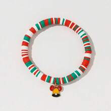 2 件套随机圣诞聚合物粘土弹力串珠手链，圣诞老人礼物，混合吊坠形状，适合男士和女士节日派对 - 彩色 - 查看 9