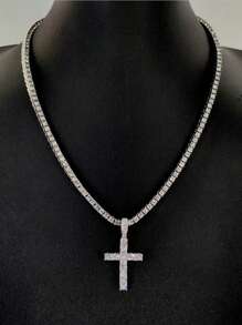 1 Miếng Sang trọng Khối Zirconia  Mặt dây chuyền chữ thập Dây chuyền Cho nam giới Cho bữa tiệc , Đối với Đồ trang sức Qủa tặng Và Buổi tiệc - Bạc - Xem 19