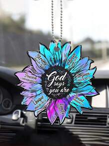 1pc White Daisy 2D Flat Car Rear View Mirror Accessories Tree Ornament Decoration Hanging Charm Interior Rearview Pendant Decor Gift,Home Decor ,Room Decor,Wall Decor - White - View 6
