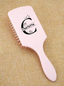 1 件个性化定制梳子，带手柄的大方形气垫梳，顺发刷，适合女性、男性和儿童，顺发梳用于按摩头皮，稀疏/卷曲/干燥的头发，雕刻定制首字母和名字，朋友礼物家庭礼物发刷儿童礼物，女孩礼物，伴娘礼物 - 粉色 - 粉色 - 查看 5