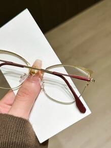 1 件女士不锈钢猫眼镂空水钻时尚百搭眼镜，适合所有季节 - 無色 - 查看 3
