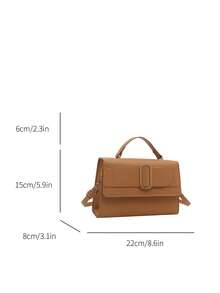 Túi xách PU tối giản thời trang, Túi đeo vai & đeo chéo mùa đông. Thắt lưng kìm PU màu trơn trang trí túi xách lật đeo chéo túi xách nữ - màu nâu - Xem 3