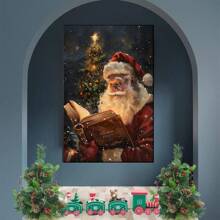 1 件圣诞老人圣经阅读 - 节日装饰客厅、房间、家居墙壁装饰或艺术冬季装饰标志乡村圣诞墙壁艺术、帆布（带框）/圣诞节假期 - 彩色 - 查看 2