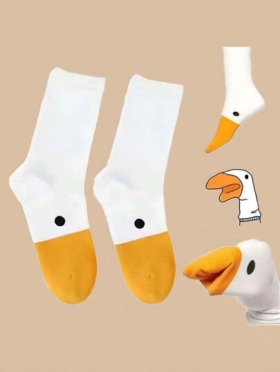1 Paar lustiger großer weißer Gänsemittelhoch Socken, süßer Cartoon Tier Stil, Tiersocken Geschenk, tägliche Lässig, geeignet für Kostümfeste von Männern und Frauen