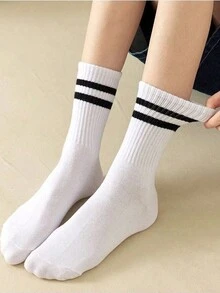 3 Pairs Women's Casual Striped Pattern Socks, Breathable Moisture-Wicking Mid-Calf Fitness Socks For Outdoor Sports, Random Delivery - Multicolor - View 7