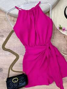 Women's Wrap-Around Jumpsuit New Summer Fashion Launch - Màu Hoa hồng đỏ - Xem 2