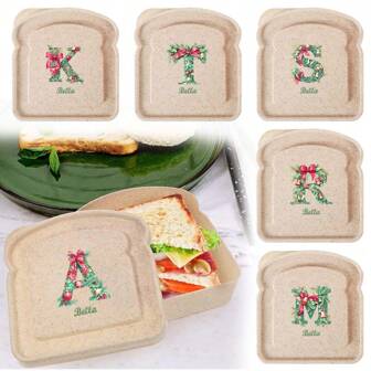 1 pieza Caja de almuerzo personalizada con diseño navideño para pan/sándwich, bolsa de almuerzo impermeable y duradera con tapa y letra personalizada para comidas al aire libre, picnics y accesorios de comida
