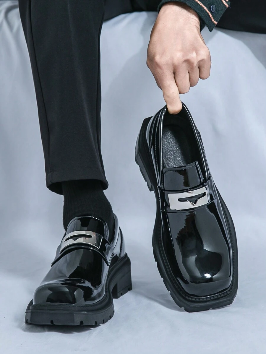 Giày lười đế dày tăng chiều cao cho nam Giày lười da bóng tua rua công sở cho nam - màu đen - Xem 1