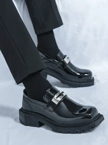 Giày lười đế dày tăng chiều cao cho nam Giày lười da bóng tua rua công sở cho nam - màu đen - Xem 6