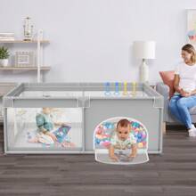 VA-Cerulean Baby Playpen, Children's Playpen With Door, Children's Playground, Gate, With 50 Balls, 4 Pull Rings And Carrying Bag (Gray, 127 * 127 * 68cm) - 程度 - 查看 11