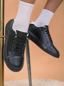 Giày thể thao buộc dây trang trí giản dị cho nữ, giày trượt ván - Đen và trắng - Xem 1