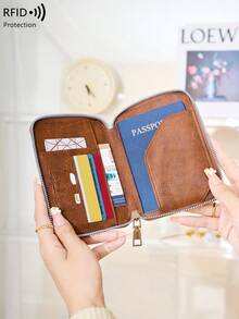 Ví đựng hộ chiếu RFID nước ngoài mới có khóa kéo đựng vé, thiết kế đơn giản cho nam và nữ, vật dụng thiết yếu khi đi du lịch, tập luyện, cắm trại, ngày lễ, phụ kiện đi nghỉ, phụ kiện du lịch, bao đựng hộ chiếu khi đi du ngoạn - màu nâu - Xem 3