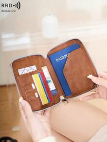 Ví đựng hộ chiếu RFID nước ngoài mới có khóa kéo đựng vé, thiết kế đơn giản cho nam và nữ, vật dụng thiết yếu khi đi du lịch, tập luyện, cắm trại, ngày lễ, phụ kiện đi nghỉ, phụ kiện du lịch, bao đựng hộ chiếu khi đi du ngoạn - màu nâu - Xem 5