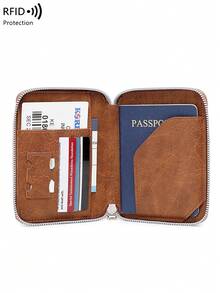 Ví đựng hộ chiếu RFID nước ngoài mới có khóa kéo đựng vé, thiết kế đơn giản cho nam và nữ, vật dụng thiết yếu khi đi du lịch, tập luyện, cắm trại, ngày lễ, phụ kiện đi nghỉ, phụ kiện du lịch, bao đựng hộ chiếu khi đi du ngoạn - màu nâu - Xem 6