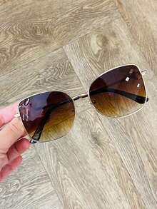 Women's Rectangular Metal Sunglasses Comfortable Lightweight Durable UV400 Protection Gradient New - 鏽棕色 - 查看 4