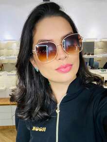 Women's Rectangular Metal Sunglasses Comfortable Lightweight Durable UV400 Protection Gradient New - 鏽棕色 - 查看 2