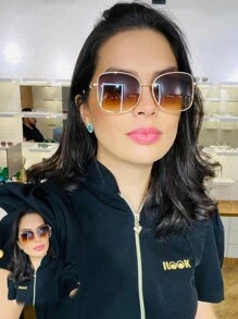 Women's Rectangular Metal Sunglasses Comfortable Lightweight Durable UV400 Protection Gradient New - 鏽棕色 - 查看 1